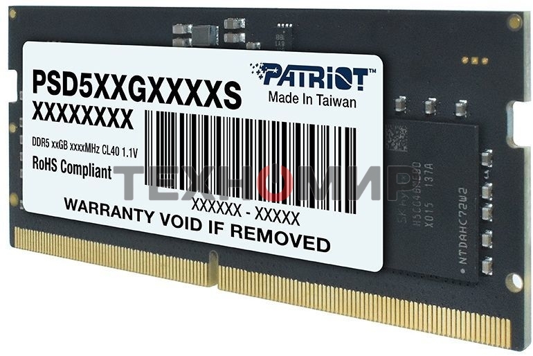 Оперативная память Patriot, DDR5, 8GB (1x8 GB), 4800 MHz, CL40, SO-DIMM