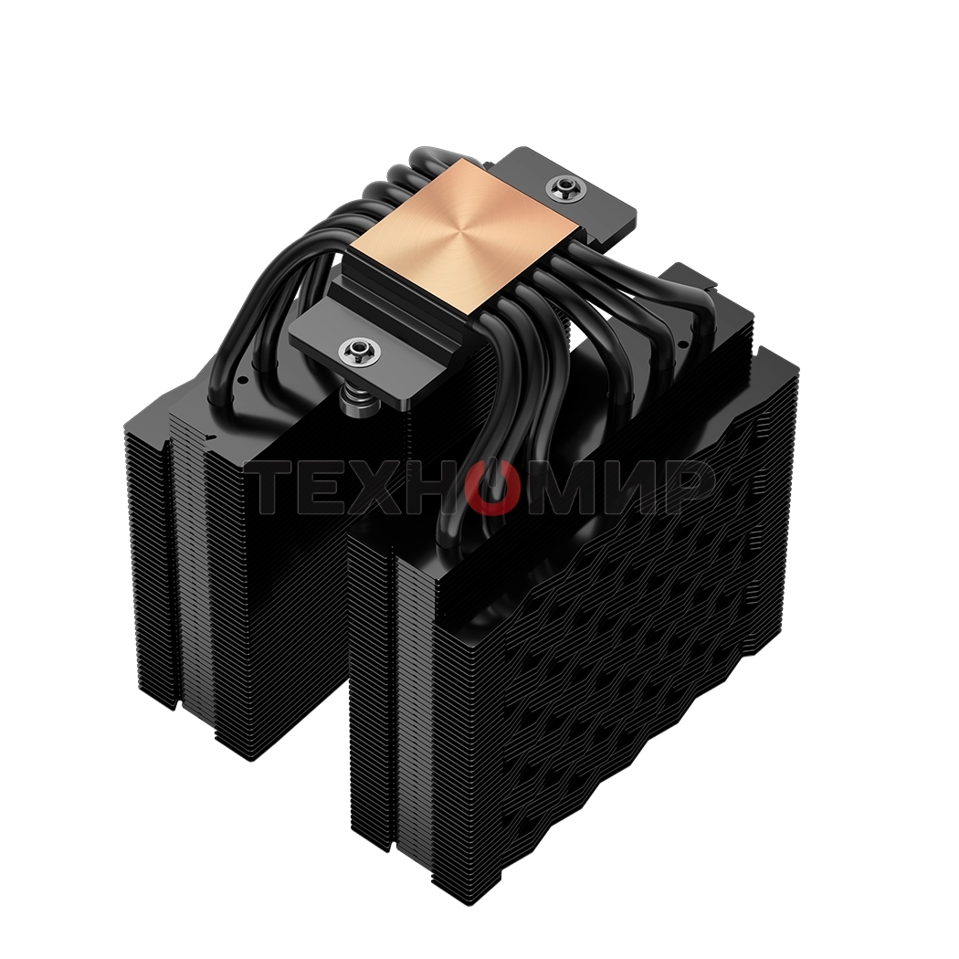 Кулер для процессора PCCooler RT620 BK (250W, 4-pin PWM, 157mm, Al/Cu, 6x6mm, 2x120mm, 73.32CFM, 34.9dBA, 2200RPM, S: 1851/1700/1200/115X, AM5/AM4, black)