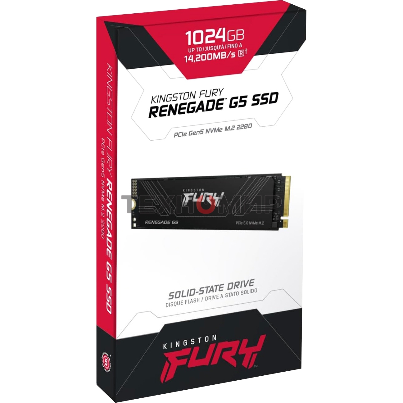 Накопитель SSD Kingston Fury Renegade, 1Tb, M.2(22x80мм), NVMe, PCIe 5.0 x4, 3D TLC, R/W 14200/11000Mb/s, IOPs 2 200 000/2 150 000, TbW 1000, DWPD 0.5 (12 мес)