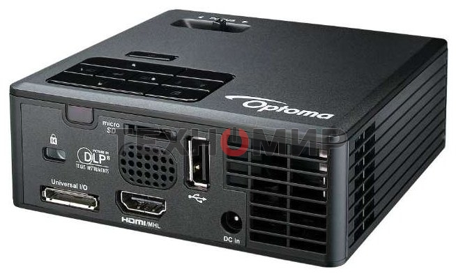 Проектор Optoma ML750e (DLP, LED, WXGA 1280x800, 700Lm, 15000:1, HDMI, USB, MHL, MicroSD, 1x1W speaker, 3D Ready, led 20000hrs, черный, 0.38kg)