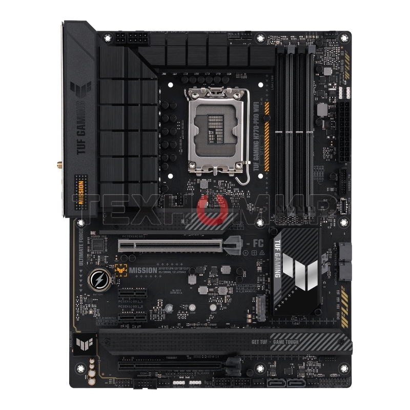 Материнская плата ASUS TUF GAMING H770-PRO WIFI, LGA 1700, Intel H770, 4xDDR5, 4xSATA, 4xM.2, 1xPCIe 5.0 x16, 1xPCIe 4.0 x4, 2xUSB-A 3.2 Gen 2, 4xUSB-A 3.2 Gen 1, 1xUSB-C 3.2 Gen 2x2, 1x2.5Gb LAN, 5x3.5 мм, 7.1, Standard-ATX