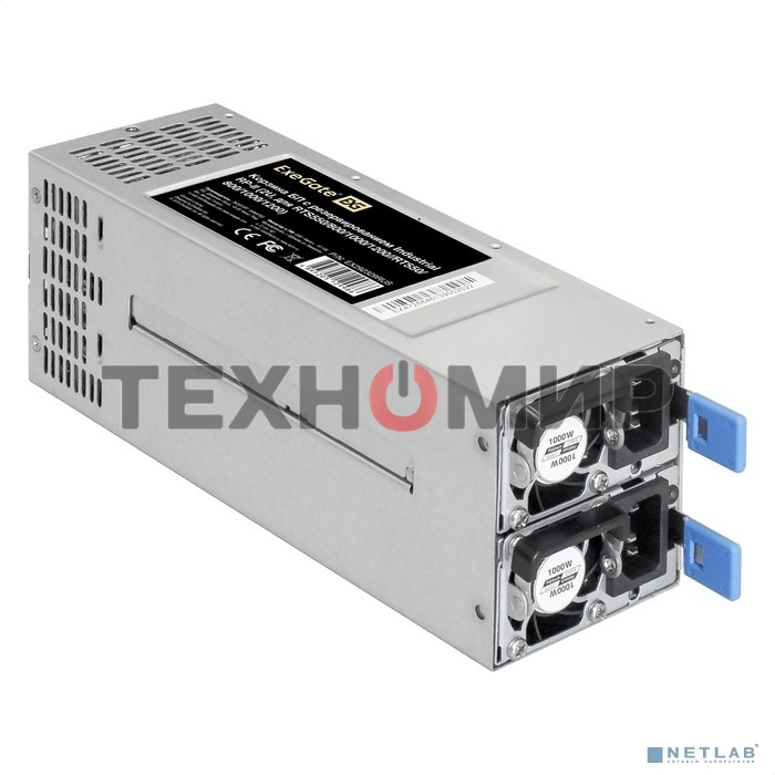 Блок питания серверный 2U Redundant 2x1000W ExeGate EX292323RUS Industrial-RTS1000 (APFC, КПД 94% (80 PLUS Platinum), 4 см fan, 24pin, 2x(4+4)pin, 2PCIe, 2SATA, 6IDE, Cable Management)