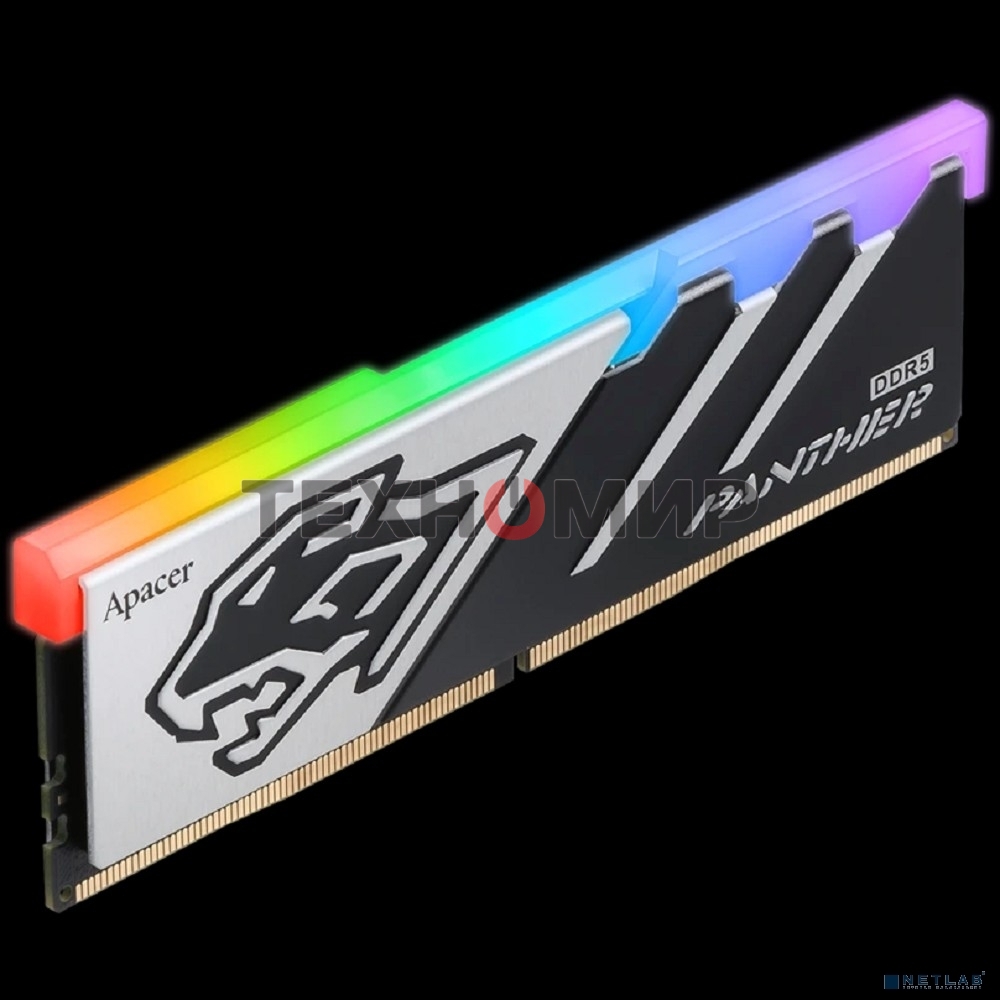 Оперативная память Apacer Panther RGB, DDR5, 16GB (1x16GB), 6000 MHz, CL40, с радиатором, черно-серый, RGB