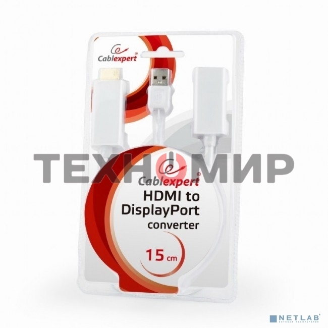 Конвертер HDMI->DisplayPort, Cablexpert DSC-HDMI-DP-W, HD19M+USBxHD20F, белый