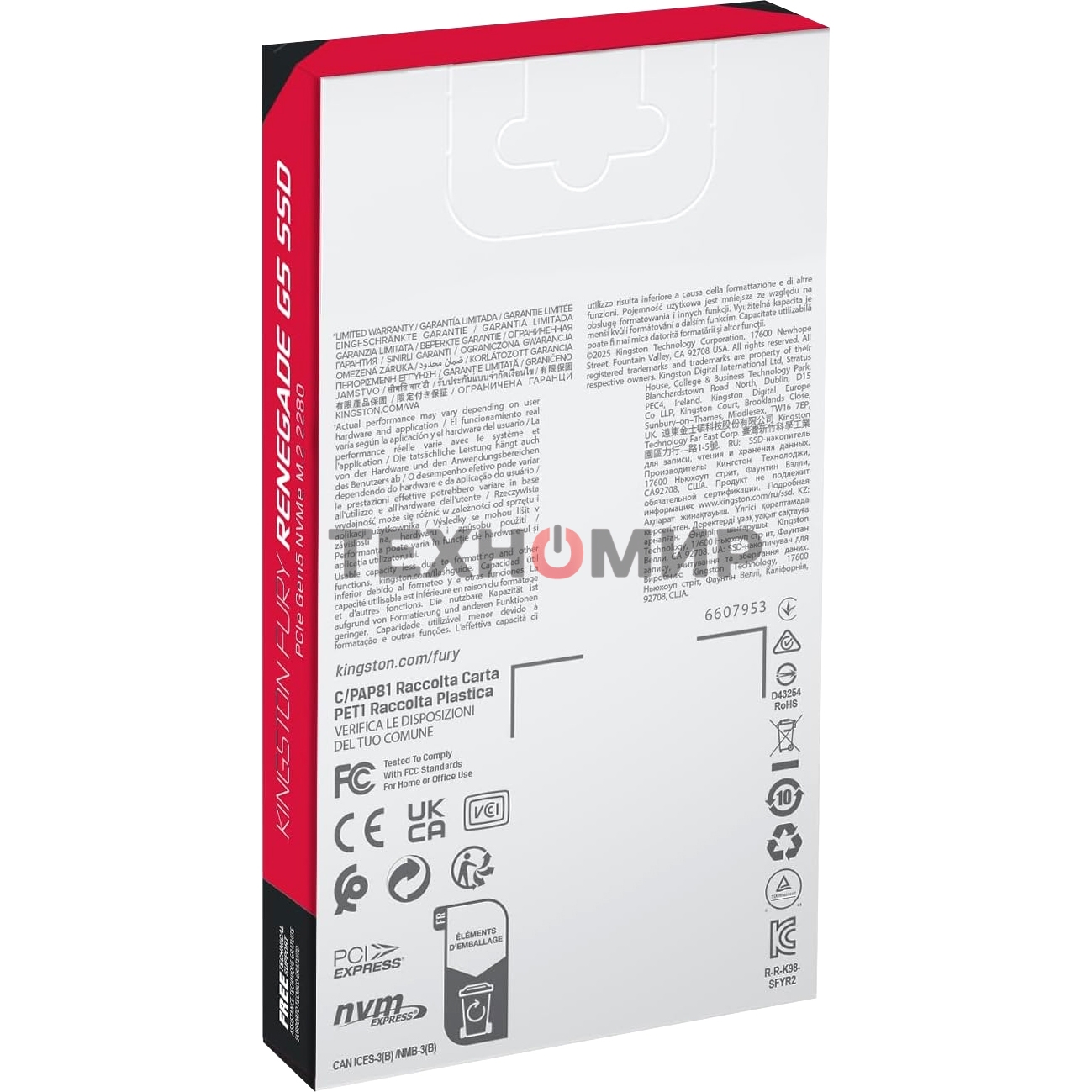 Накопитель SSD Kingston Fury Renegade, 1Tb, M.2(22x80мм), NVMe, PCIe 5.0 x4, 3D TLC, R/W 14200/11000Mb/s, IOPs 2 200 000/2 150 000, TbW 1000, DWPD 0.5 (12 мес)