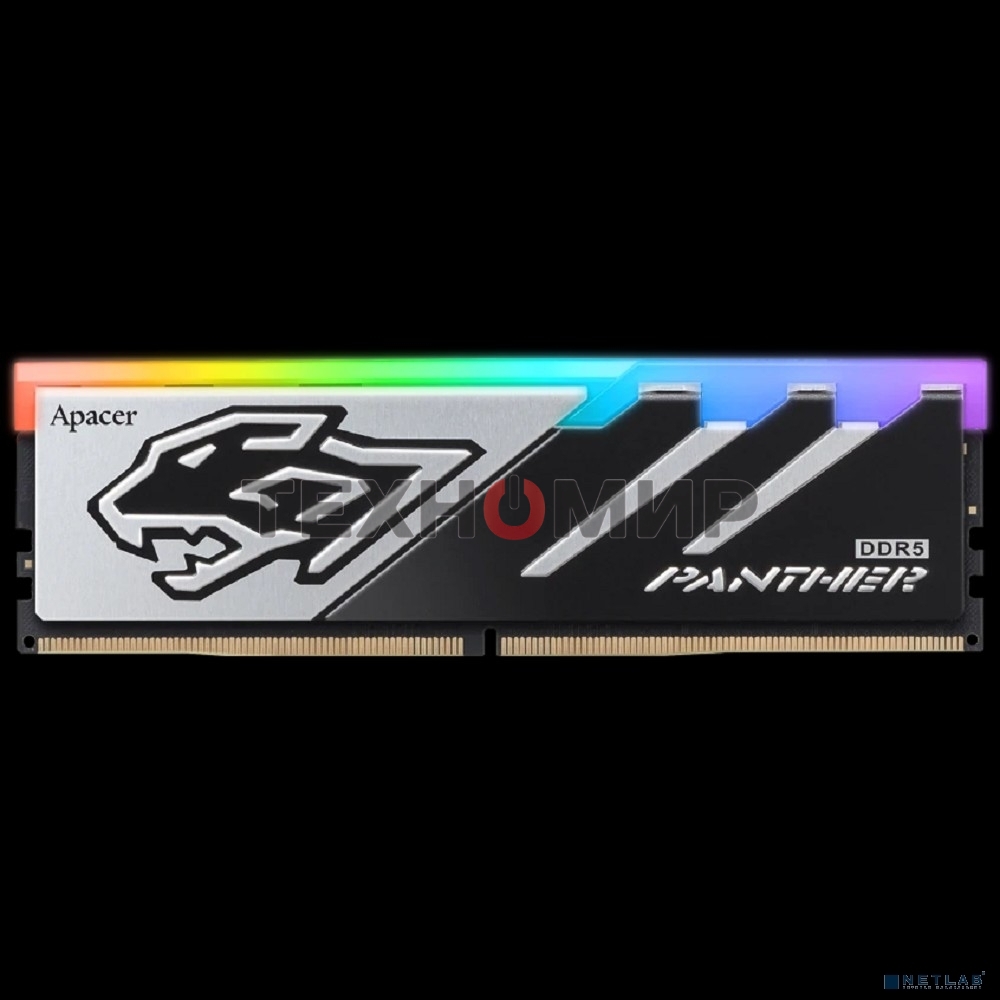 Оперативная память Apacer Panther RGB, DDR5, 16GB (1x16GB), 6000 MHz, CL40, с радиатором, черно-серый, RGB