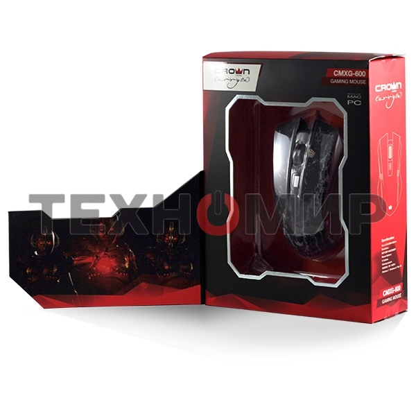 Мышь проводная Crown Gaming CMXG-600 черный, 2200 dpi, USB, кнопки - 6