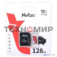 Флеш карта Netac P500 ECO 128Gb MicroSDXC U1/C10 up to 80Mb/s, retail pack with SD Adapter