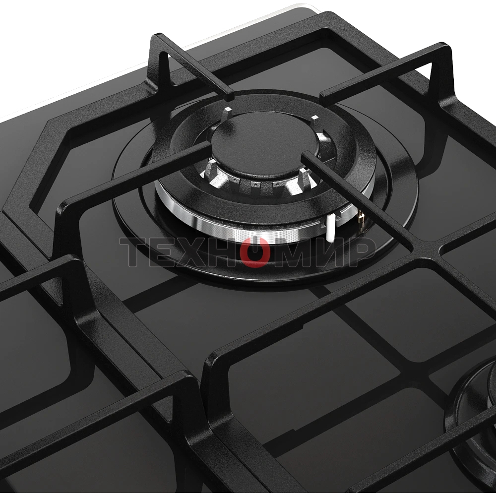 Варочная поверхность MONSHER/ Варочная поверхность MONSHER, газ, High-Tech, 59 см, автоматический электроподжиг, газ-контроль, форсунки под сжиженый газ, SABAF конфорки, чугунные решетки, черный