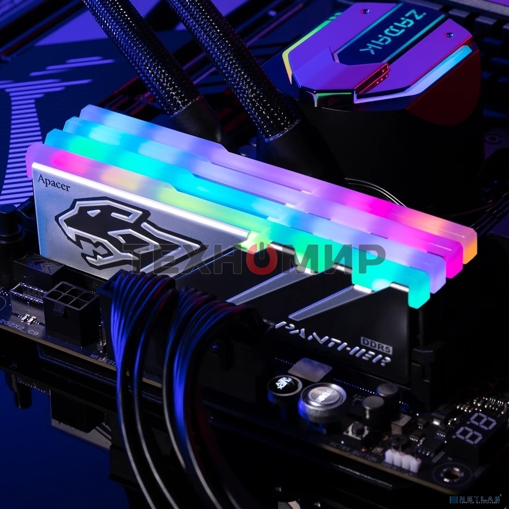 Оперативная память Apacer Panther RGB, DDR5, 16GB (1x16GB), 6000 MHz, CL40, с радиатором, черно-серый, RGB