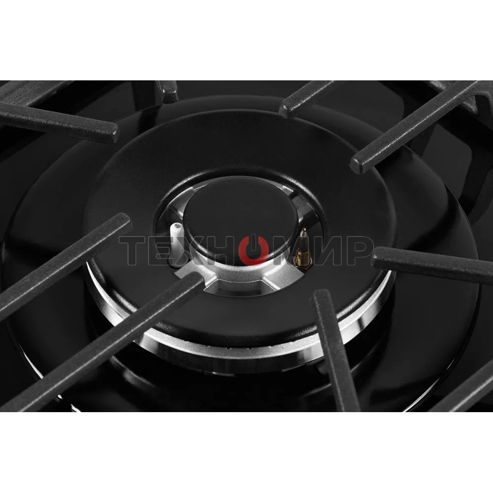 Газовая варочная панель Kuppersberg FG 62 B Газовая варочная панель, закаленное стекло, ширина 60 см, 4 газовые конфорки, WOK конфорка(3,8 кВт), автоподжиг, газ-контроль, чугунные решетки, черный