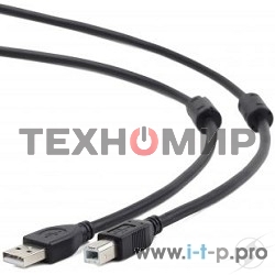 Кабель USB2.0 Pro Cablexpert CCF2-USB2-AMBM-6, AM/BM, 1.8м, экран, 2феррит.кольца, черный, пакет