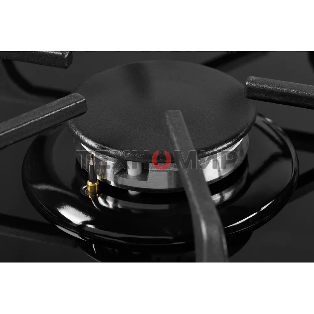 Газовая варочная панель Kuppersberg FG 62 B Газовая варочная панель, закаленное стекло, ширина 60 см, 4 газовые конфорки, WOK конфорка(3,8 кВт), автоподжиг, газ-контроль, чугунные решетки, черный