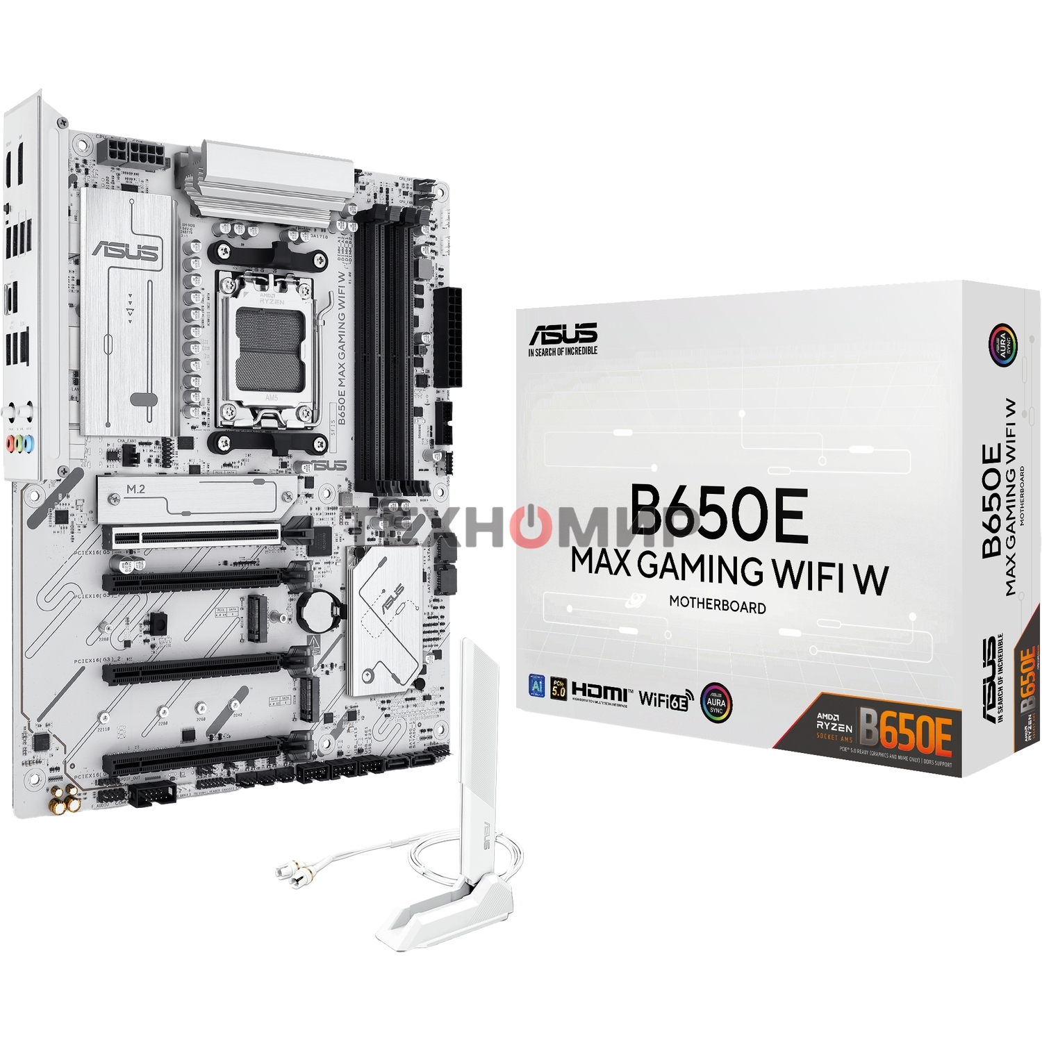 Материнская плата ASUS B650E MAX GAMING WIFI W, AM5, AMD B650, 4xDDR5, 4xSATA, 3xM.2, 1xPCIe 5.0 x16, 1xPCIe 4.0 x4, 2xPCIe 3.0 x1, 1xDP, 1xHDMI, 1x2.5Gb LAN, Wi-Fi 6E, Bluetooth 5.3, 1xUSB-C 10Gbps, 3xUSB-A 10Gbps, 2xUSB-A 5Gbps, 2xUSB-A 2.0, 3x3.5 мм, 7