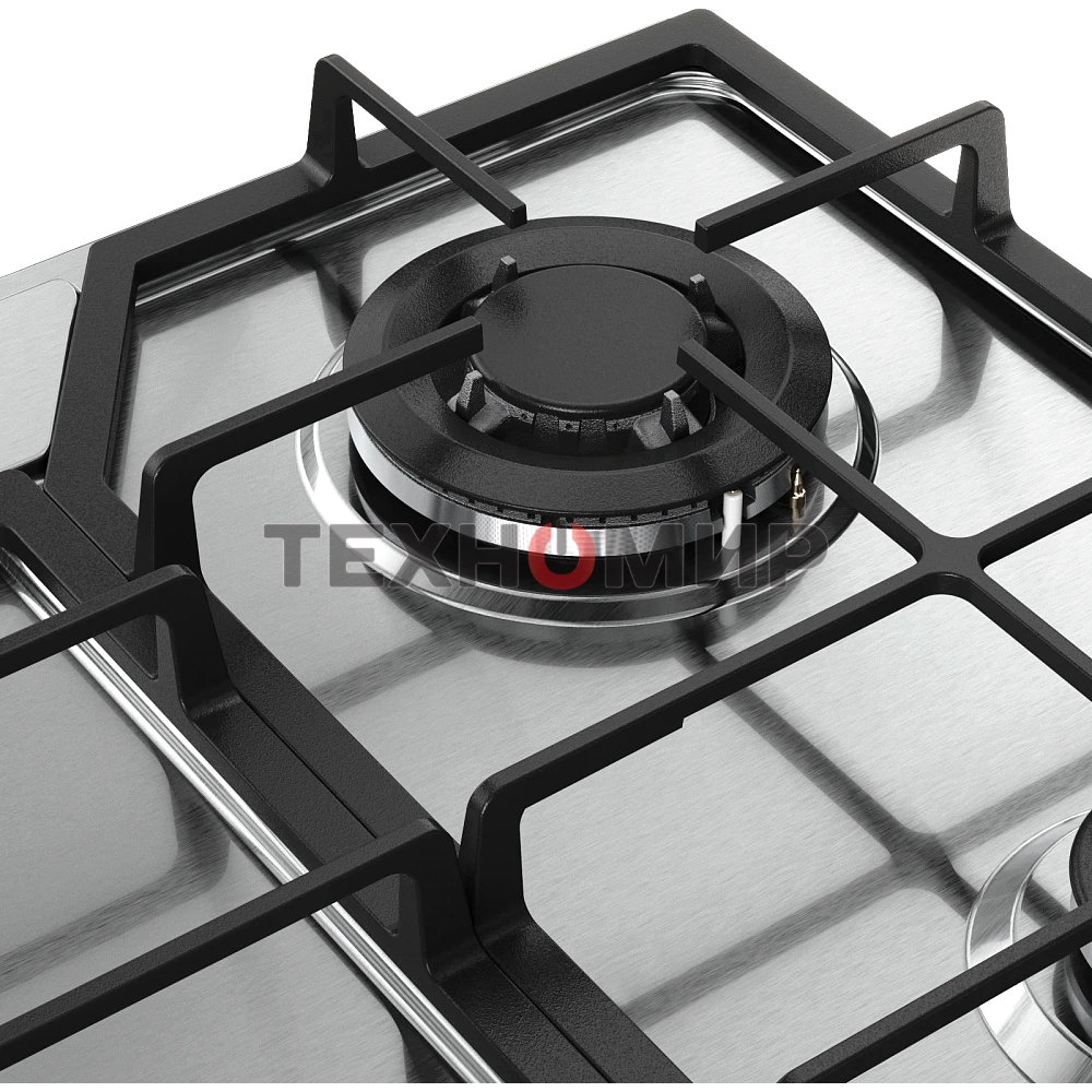 Варочная поверхность MONSHER MSG 63 Acier, газ, High-Tech, 58 см, автоматический электроподжиг, газ-контроль, форсунки под сжиженый газ, SABAF конфорки, чугунные решетки, нержавеющая сталь