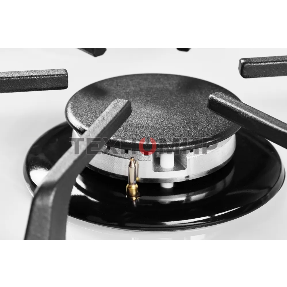 Газовая варочная панель Kuppersberg FG 62 W Газовая варочная панель, закаленное стекло, ширина 60 см, 4 газовые конфорки, WOK конфорка(3,8 кВт), автоподжиг, газ-контроль, чугунные решетки, белый