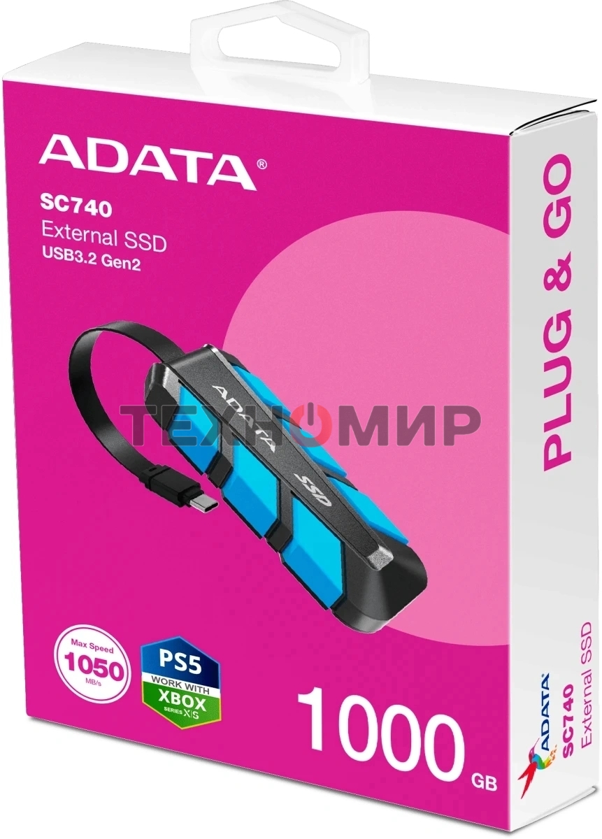 Внешний SSD ADATA SC740, 1TB, USB 3.2 Gen 2 Type-C, R/W 1050/1000, синий