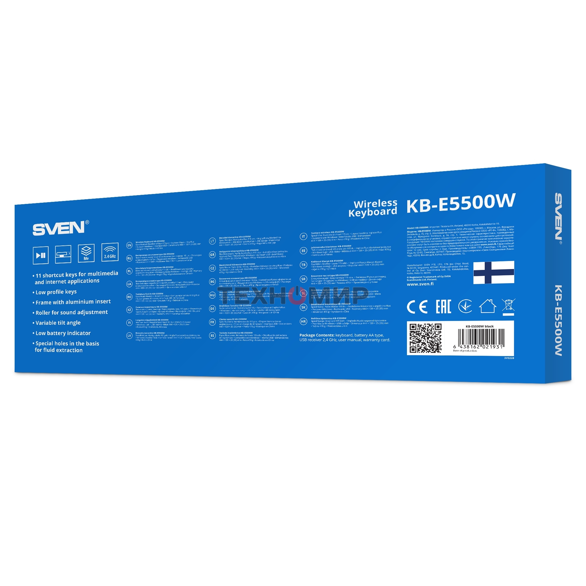 Клавиатура Sven KB-E5500W беспроводная, радиоканал, чёрный