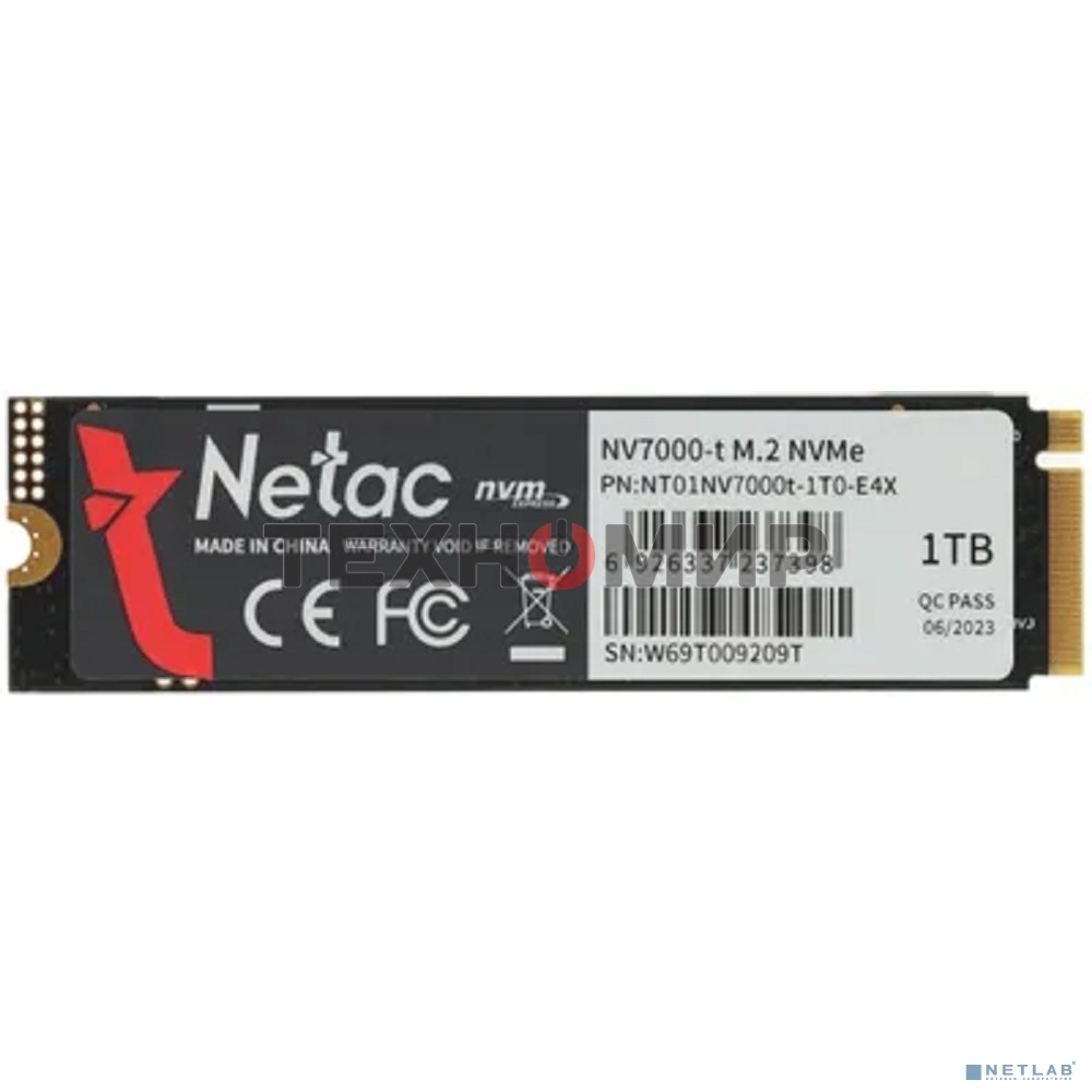 Накопитель SSD Netac NV7000-T, 1Tb, M.2 2280, PCIe 4.0 x4, NVMe, R/W 7300/6600, с радиатором