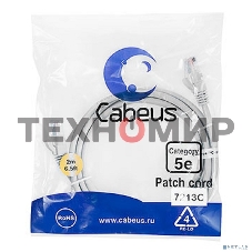 Патч-корд Cabeus PC-UTP-RJ45-Cat.5e-2m U/UTP, cat.5е, 2xRJ45/8p8c, неэкранированный, серый, PVC, 2м