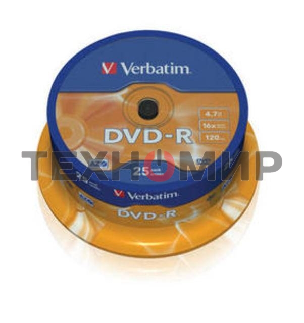 Диск DVD-R Verbatim 4.7Gb 16x Cake Box (25шт) (43522)