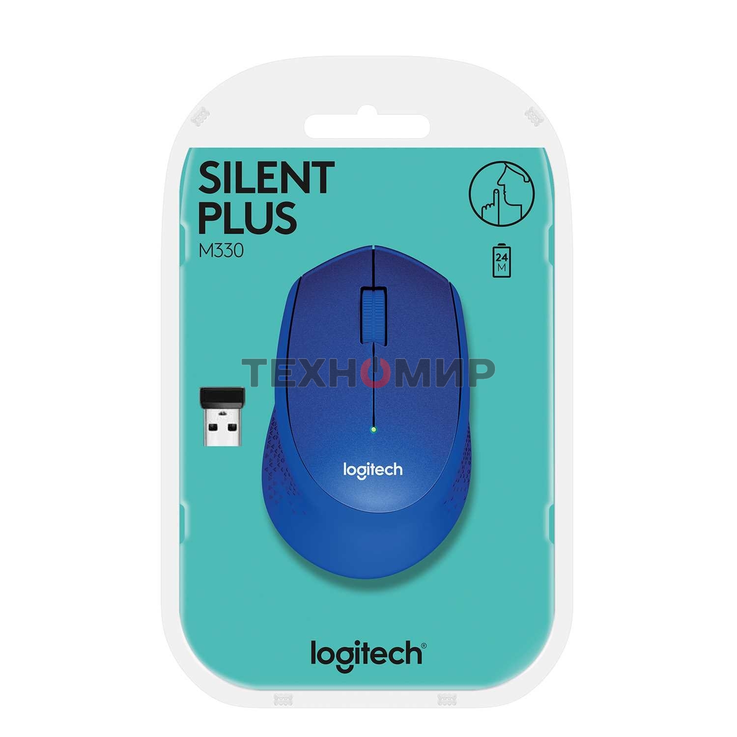 Мышь беспроводная Logitech M330 SILENT PLUS синий, 1000 dpi, радиоканал, USB, кнопки - 3