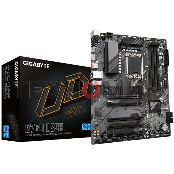 Материнская плата Gigabyte B760 DS3H, LGA 1700, Intel B760, 4xDDR5, 4xSATA, 2xM.2, 1xPCIe 4.0 x16, 4xPCIe 3.0 x1, 1xHDMI, 1xDP, 1x 1Gb LAN, 1xUSB 3.2 Gen 2, 1xUSB 3.2 Gen 2x2, 4xUSB 2.0, 3x3.5 мм, 7.1, ATX