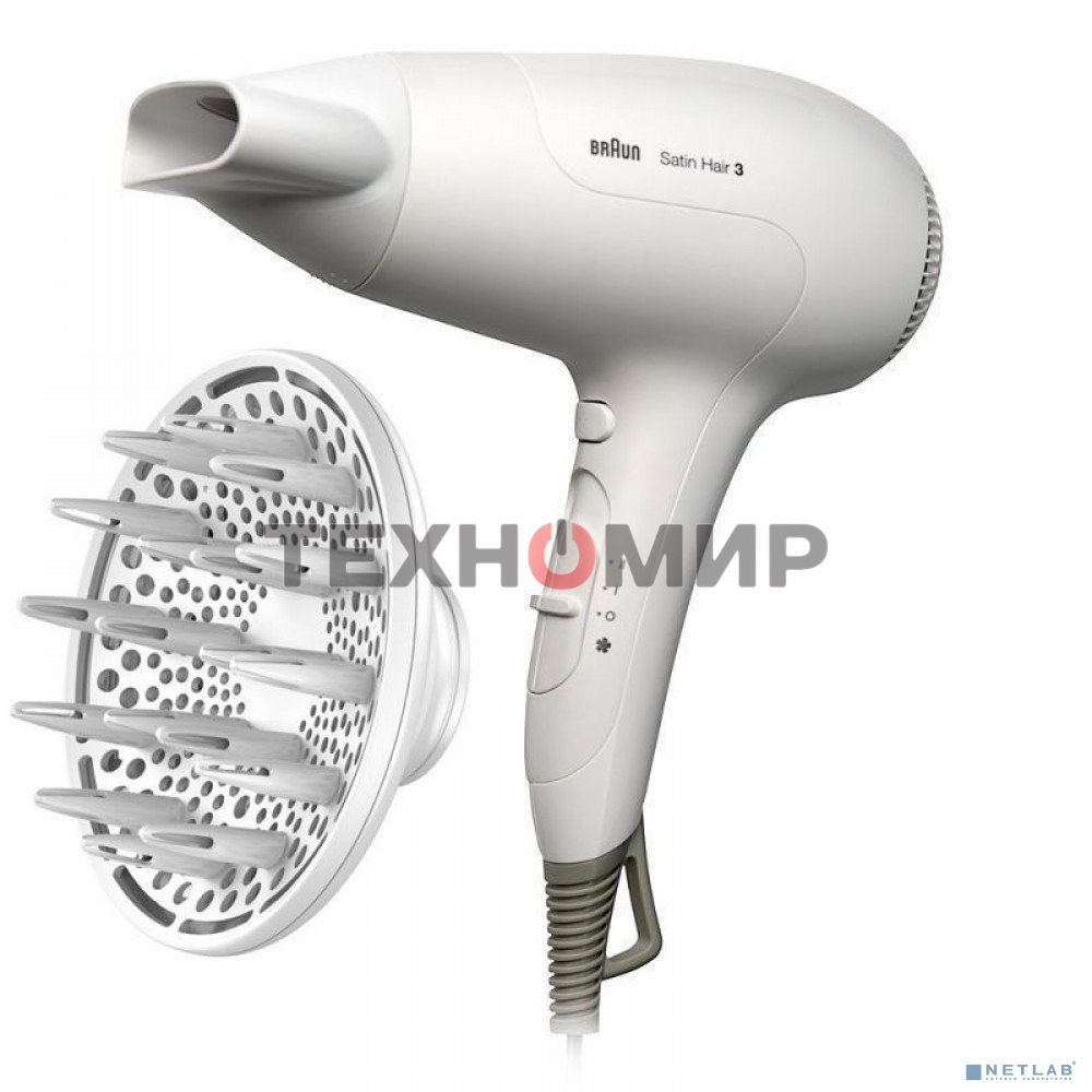 Фен Braun HD385 Satin Hair 3 белый, 2000 Вт, ионизация