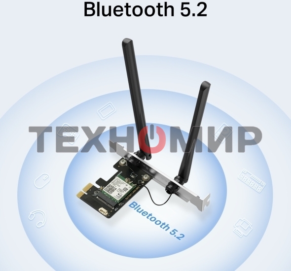 Сетевой адаптер Wi-Fi + Bluetooth Mercusys MA80XE AX3000 PCI Express (ант.внеш.несъем.) 2ант.