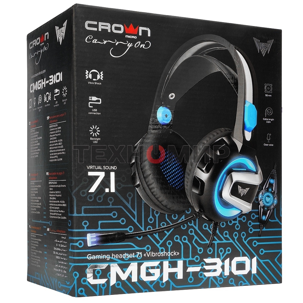 Гарнитура проводная игровая CROWN CMGH-3101 Black&blue