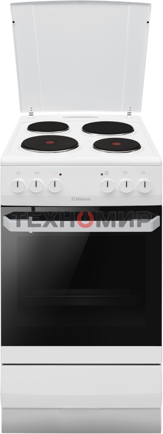 Плита электрическая Hansa FCEW54120 белый, конфорок 4 шт, духовка 62 л, 50 см x 85 см x 60 см