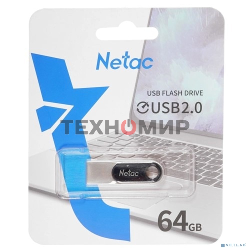 Флешка USB Netac U278 (NT03U278N-064G-20PN), 64Gb, USB 2.0, R/W 50/10, серебристый/черный