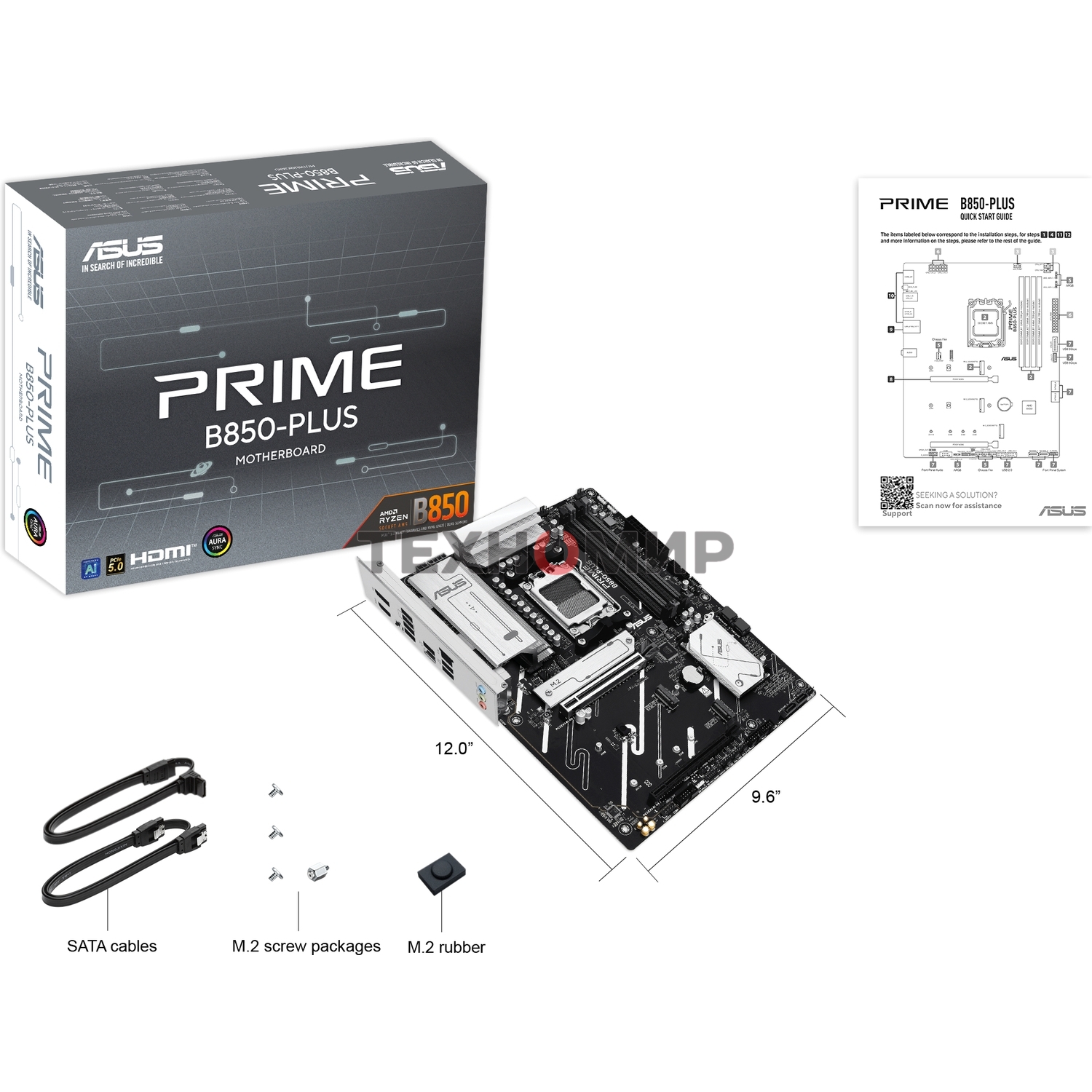Материнская плата ASUS PRIME B850-PLUS, AM5, AMD B850, 4xDDR5, 4xSATA, 3xM.2, 1xPCIe 5.0 x16, 1xPCIe 4.0 x16, 1xDP, 1xHDMI, 1x2.5Gb LAN, 4xUSB-A 10Gbps, 1xUSB-C 10Gbps, 2xUSB-A 5Gbps, 2xUSB-A 2.0, 3x3.5 мм, 7.1, ATX