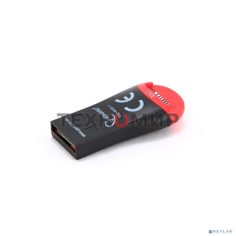 Кард-ридер Gembird FD2-MSD-1/черный-красный/Micro SD/SDHC/USB 2.0/пластик