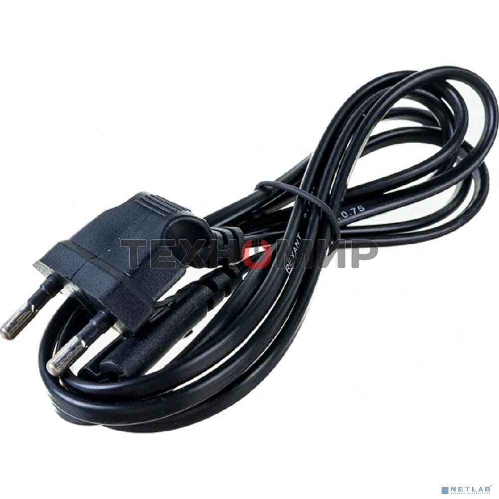 Шнур сетевой Rexant вилка угловая - евроразъем С7, кабель 2x0,75 мм², длина 1,5 м. (PVC пакет)