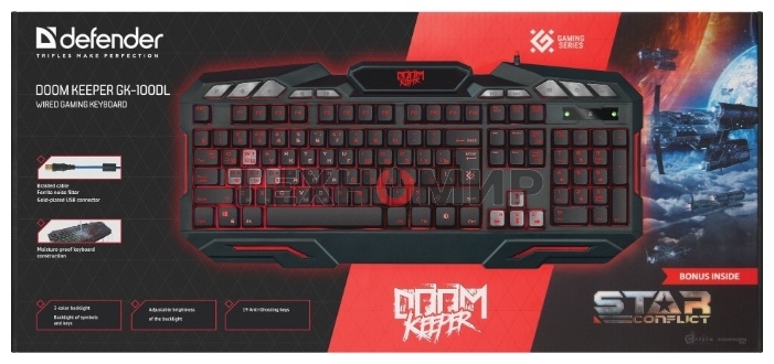 Клавиатура проводная Defender Doom Keeper GK-100DL RU, USB, черный