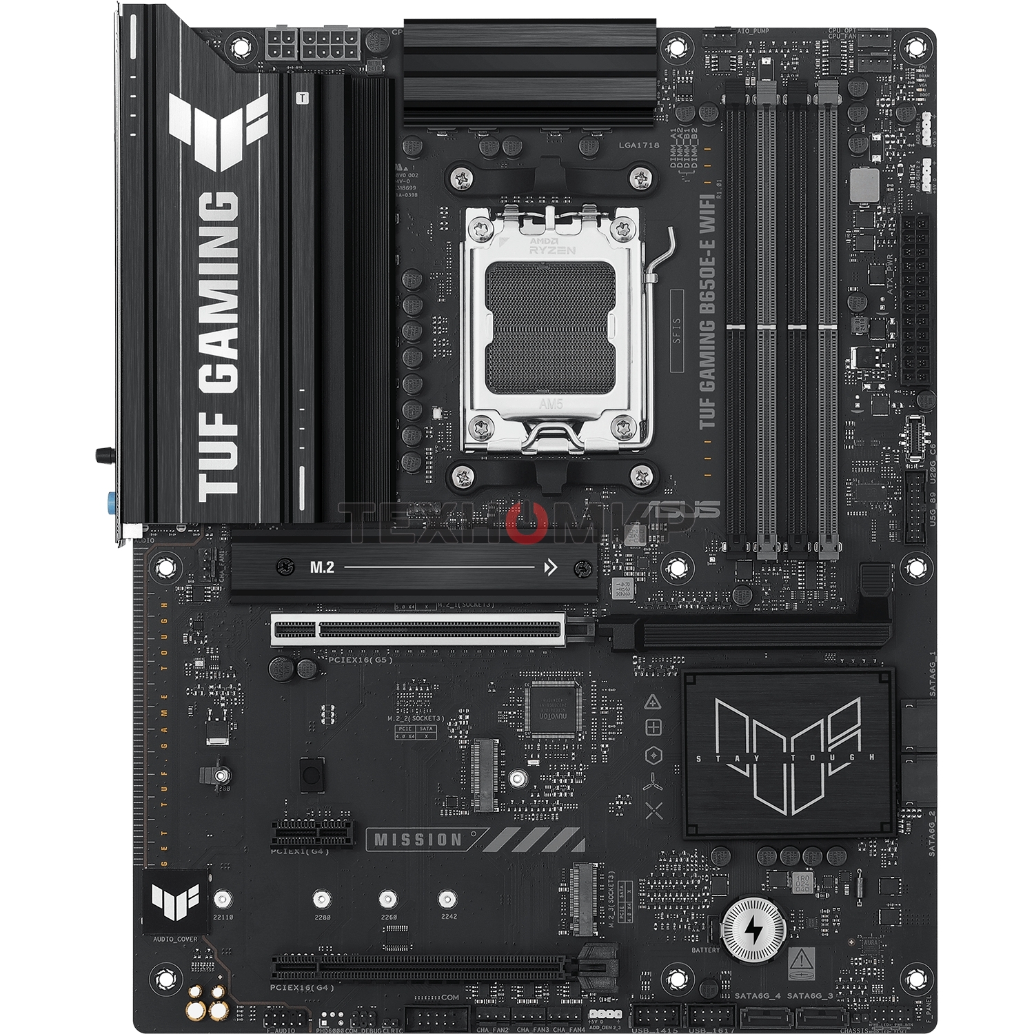 Материнская плата ASUS TUF GAMING B650-E WIFI, AM5, AMD B650, 4xDDR5, 4xSATA, 3xM.2, 1xPCIe 4.0 x16, 1xPCIe 4.0 x16, 1xPCIe x1, 1xDP, 1xHDMI, 1x2.5Gb LAN, Wi-Fi 6E, Bluetooth 5.3, 2xUSB-C (1x10Gbps, 1x20Gbps), 3xUSB-A 5Gbps, 2xUSB-A 10Gbps, 3xUSB-A 2.0, 5