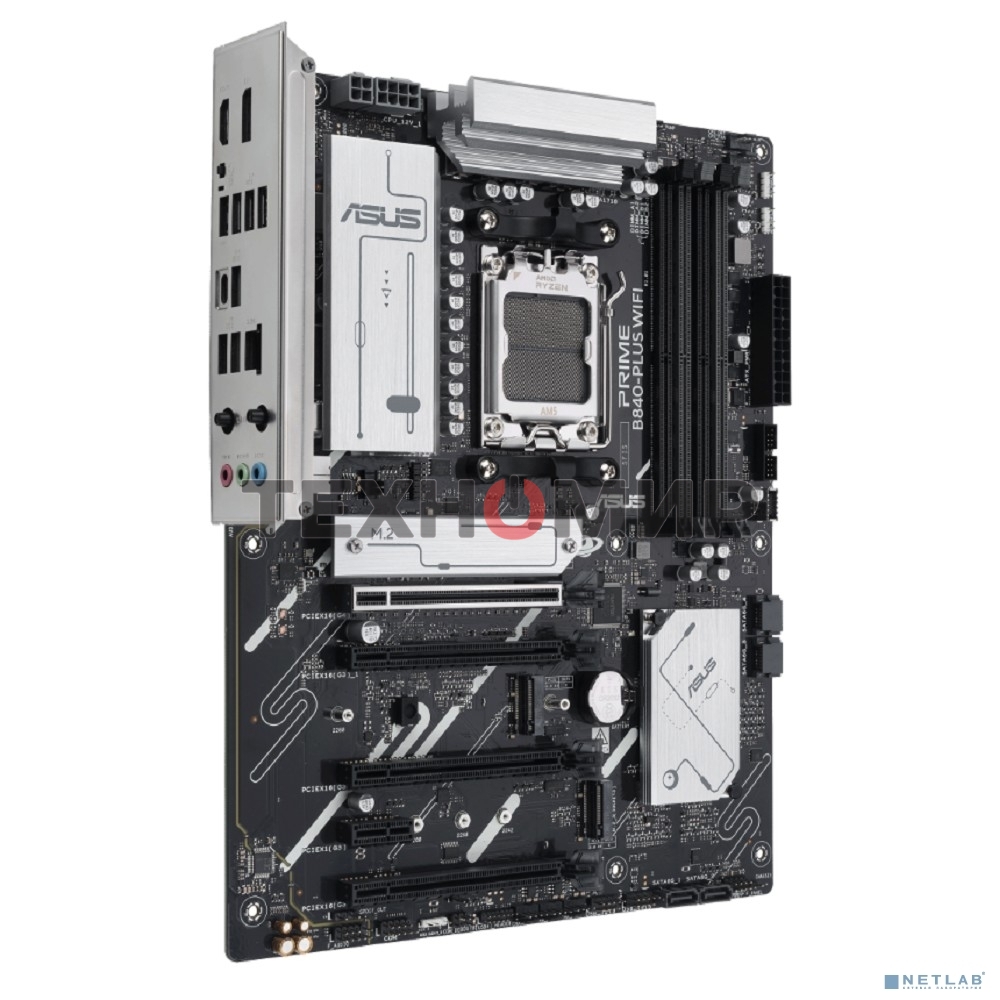 Материнская плата ASUS PRIME B840-PLUS WIFI, AM5, AMD B840, 4xDDR5, 4xSATA, 3xM.2, 1xPCIe 4.0 x16, 1xPCIe 3.0 x16, 2xPCIe 3.0 x16, 1xPCIe 3.0 x1, 1xDP, 1xHDMI, 1x 2.5Gb LAN, 8xUSB-A, 3x3.5 мм, 7.1, ATX