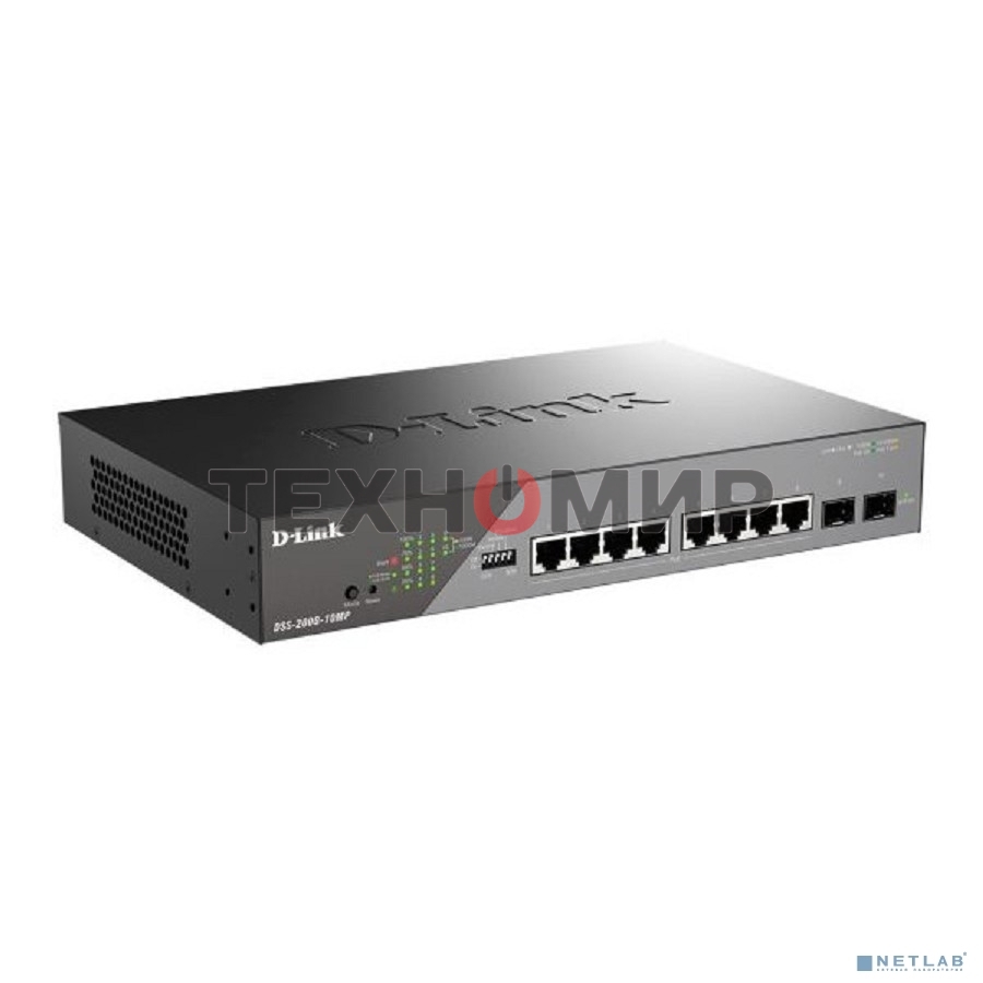 Коммутатор сетевой Smart L2 Surveillance Switch 8х1000Base-T PoE, 2x1000Base-X SFP, PoE Budget 130W, Long-range PoE up to 250m