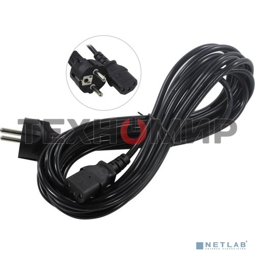 Кабель питания ExeGate Power PC-5P (Евровилка Schuko->С13) VDE-250V-3*0.5-CU, 6A, черный, 5м