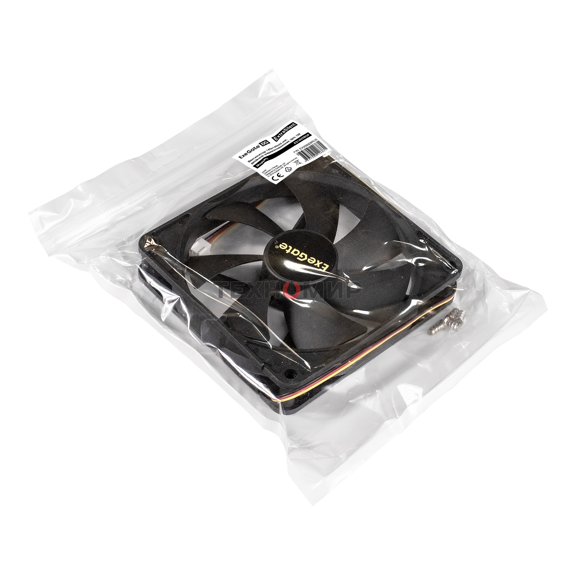 Вентилятор для корпуса ExeGate ExtraSilent ES14025B3P черный, 140 мм, 850 об/мин, 16.5 дБ, 3 pin