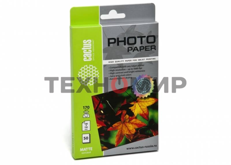 Фотобумага Cactus CS-MA617050 A6/170г/м2/50л. матовая для струйной печати