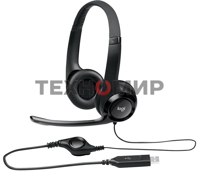 Гарнитура проводная Logitech Headset H390 USB черный