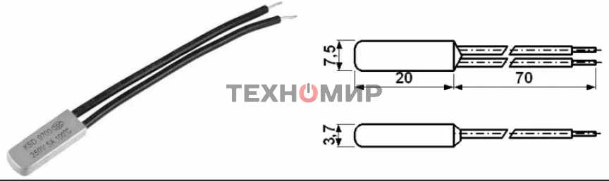 Термостат биметаллический KSD9700 5А/60 С нормально замкнутый