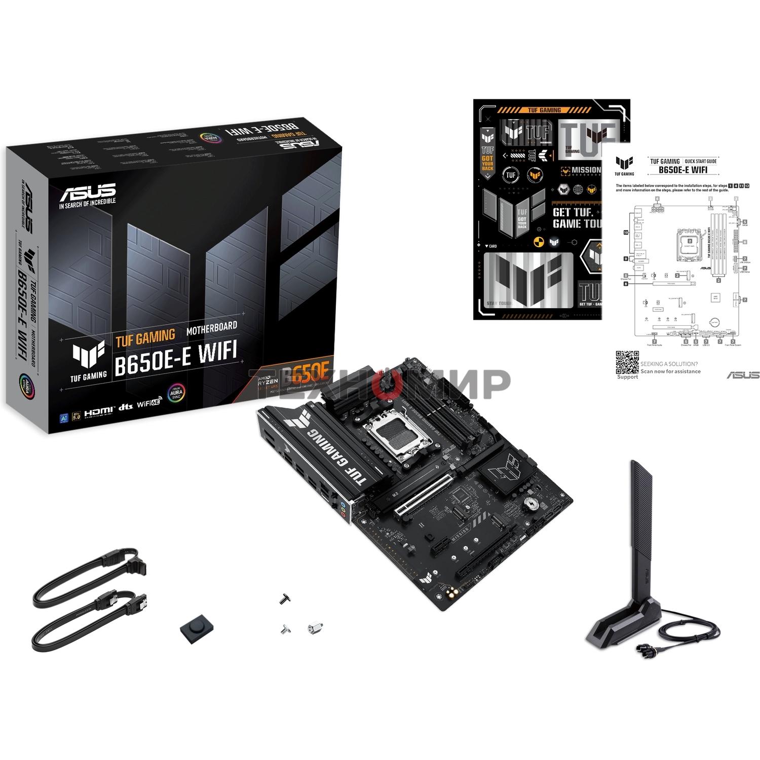 Материнская плата ASUS TUF GAMING B650-E WIFI, AM5, AMD B650, 4xDDR5, 4xSATA, 3xM.2, 1xPCIe 4.0 x16, 1xPCIe 4.0 x16, 1xPCIe x1, 1xDP, 1xHDMI, 1x2.5Gb LAN, Wi-Fi 6E, Bluetooth 5.3, 2xUSB-C (1x10Gbps, 1x20Gbps), 3xUSB-A 5Gbps, 2xUSB-A 10Gbps, 3xUSB-A 2.0, 5
