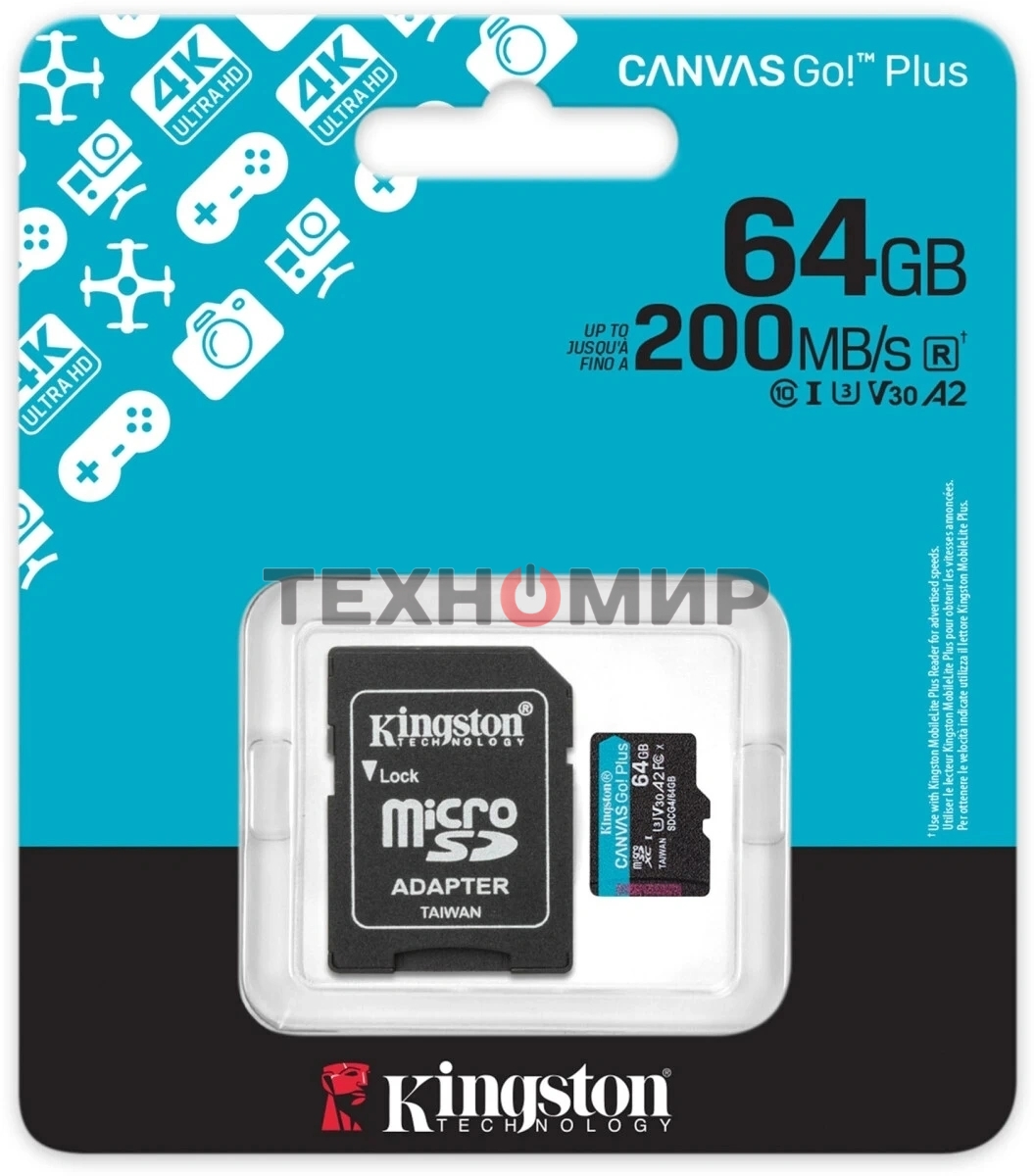 Флеш карта microSDXC 64Gb Kingston SDCG4/64Gb Canvas Go! Plus + adapter