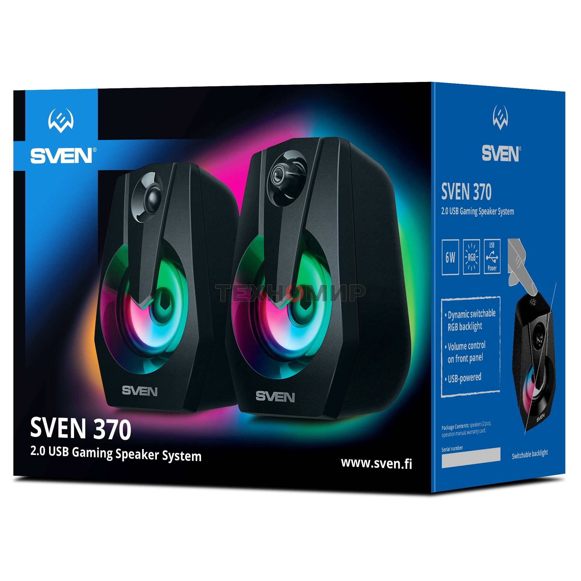Акустическая система Sven 370 2.0 черные (2x2W, USB, RGb подсветка)