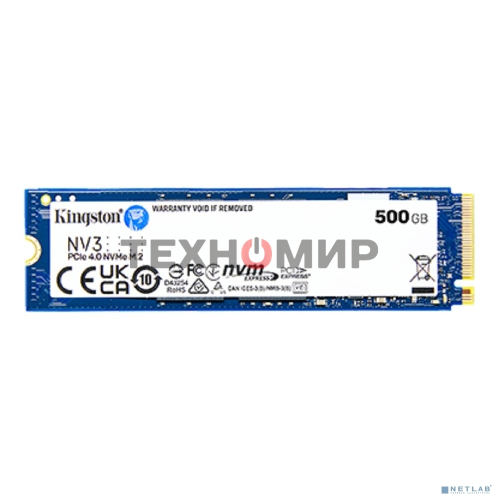 Накопитель SSD Kingston NV3, 500Gb, M.2 2280, PCIe 4.0 x4, NVMe, R/W 5000/3000