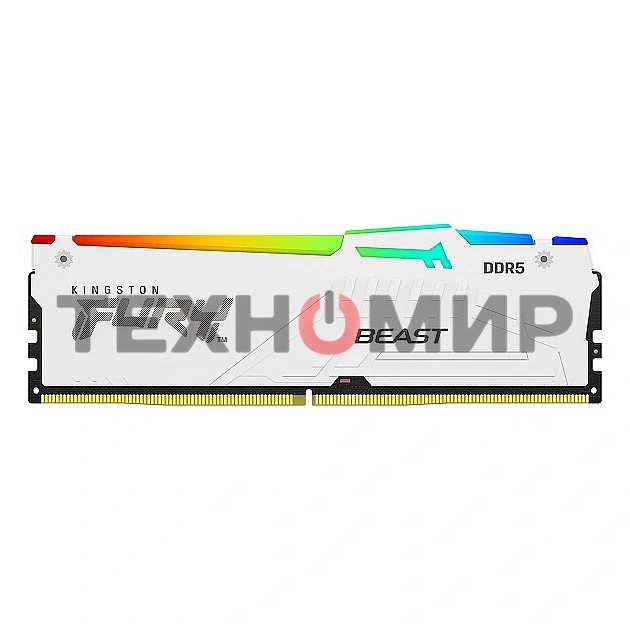 Оперативная память Kingston Fury Beast, DDR5, 16Gb (1x16GB), 5200MHz, CL40, DIMM, с радиатором, RGB, белый