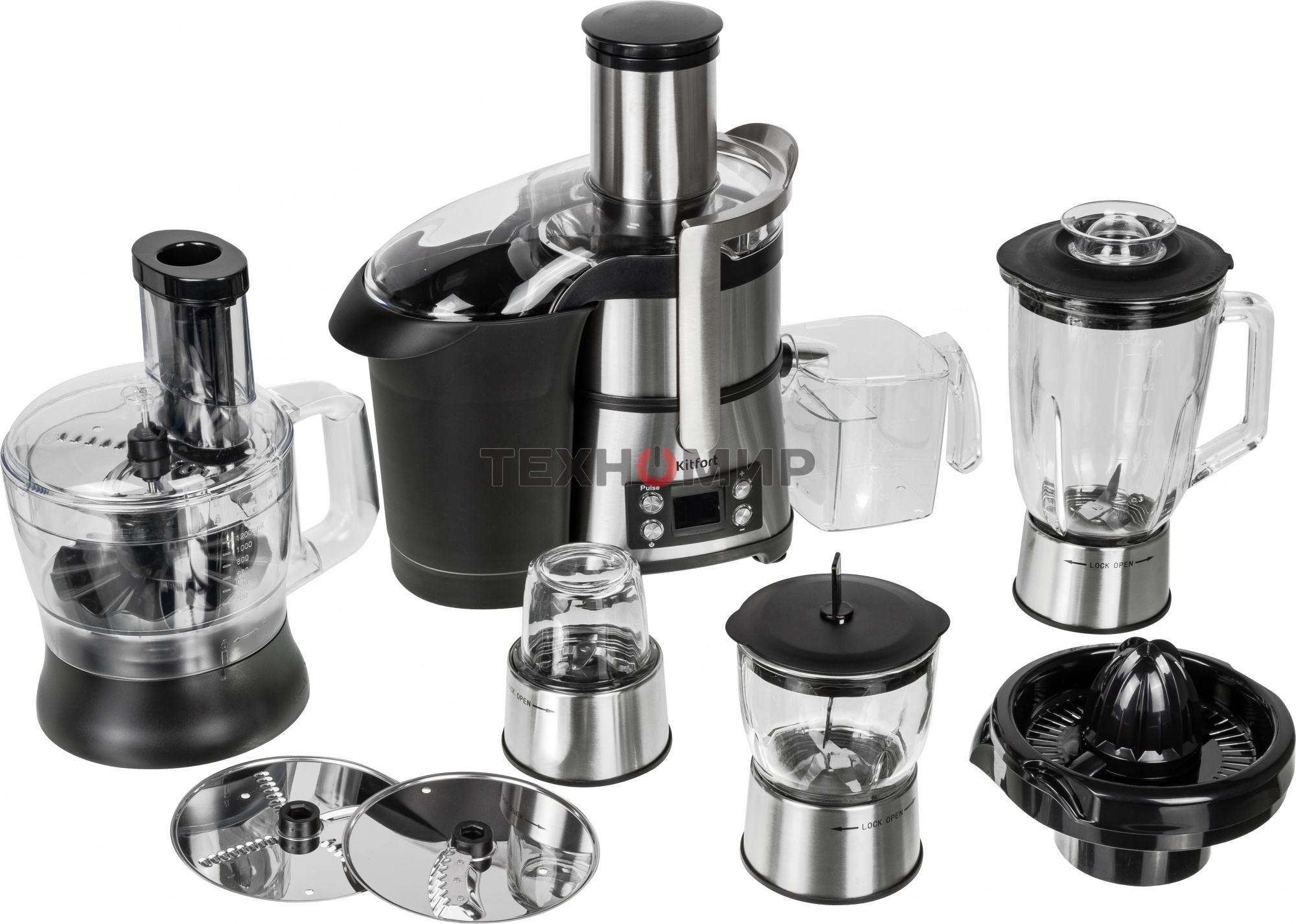 Кухонный комбайн Kitfort KT-1395 800Вт серебристый/черный